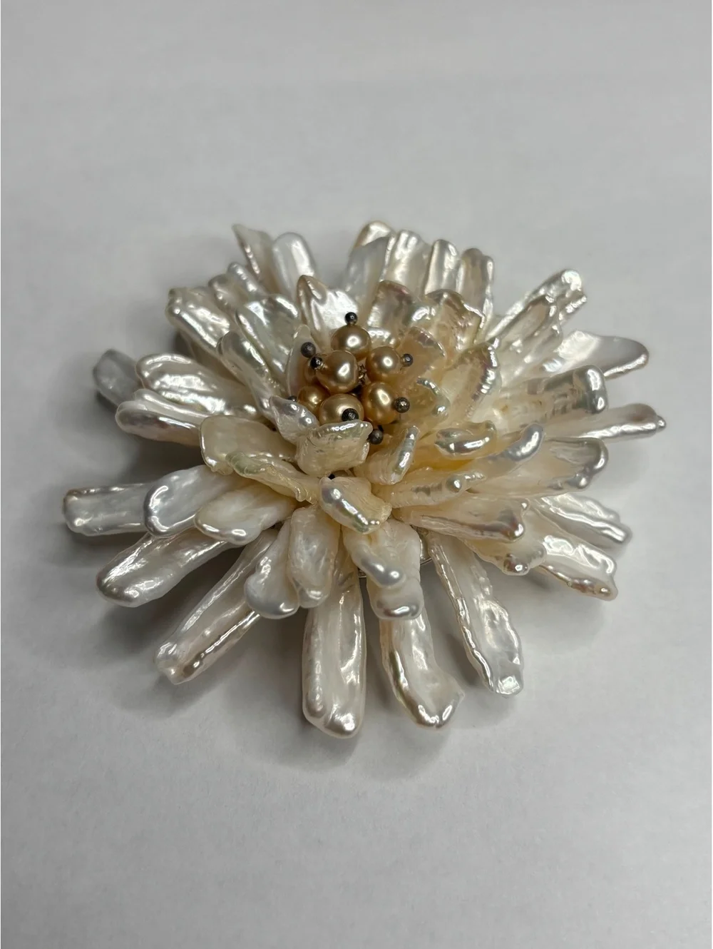 Vintage Silver Tone Freshwater Pearl Large Statement Flower Brooch